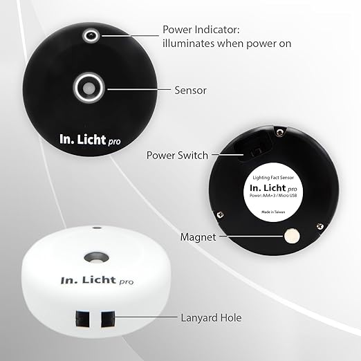 In. Licht Pro Handheld EML Light Meter Sensor Lumens Lux Color Temperature CCT Contrast Uniformity Measurement for Architecture Interior Lighting Design Well Healthy Building Standard V2 Compliance