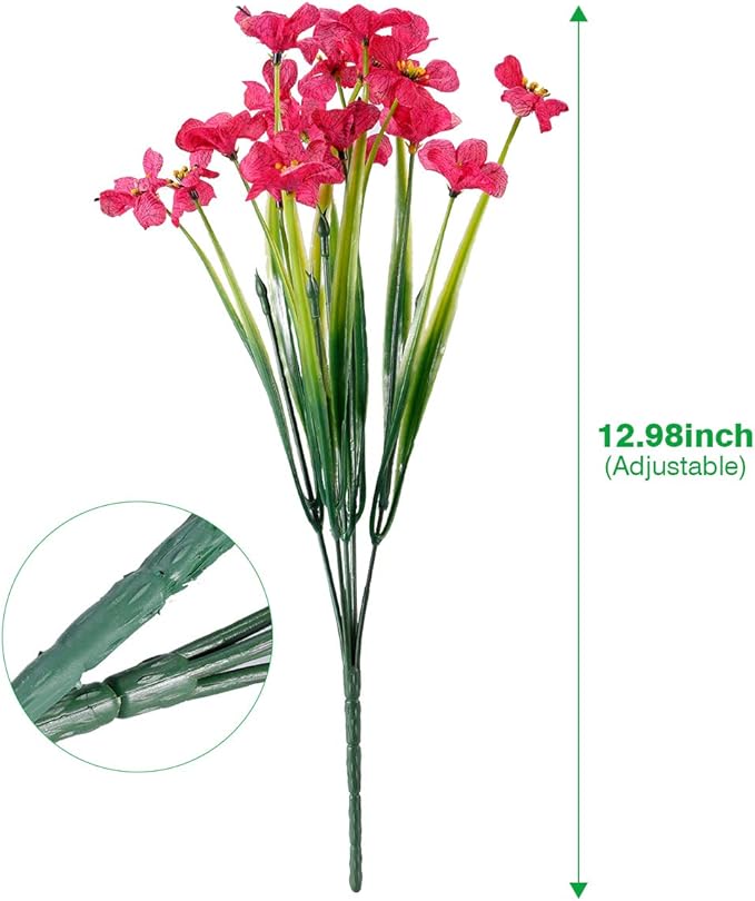 JEMONG 20 Bundles Artificial Flowers Outdoor UV Resistant Fake Flowers No Fade Faux Plastic Plants Garden Porch Window Box Decorating(Rose Red)…