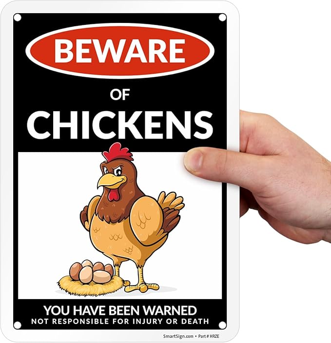 SmartSign Beware of Chickens You Have Been Warned Funny Animal Sign - 10" x 7", 40 mil Laminated Rustproof Aluminum Metal, For Gift, Yard, Cafe, Room