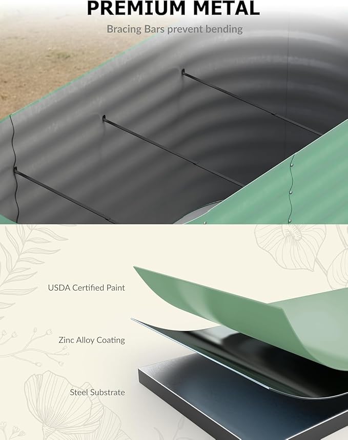 8x4x1.5ft Galvanized Raised Garden Bed, Durable Outdoor Planter Box, Spacious Raised Bed Ideal for Growing Vegetables, Fruits, and Flowers, Easy Assembly, Green