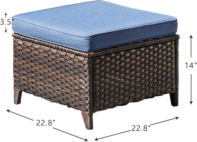 HUMMUH 5 Pieces Patio Bistro Set Wicker Patio Chairs Set of 2 with Ottomans and Side Table Rattan Outdoor Furniture Conversation Set for Yard,Garden,Porch…