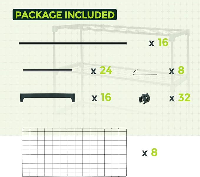 EAGLE PEAK Greenhouse Shelving Staging Double 4 Tier, Outdoor/Indoor Plant Shelves, 35"x12"x42", Green