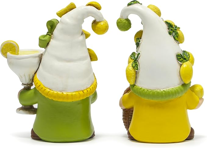 Hodao 2PCS Lemon Gnome Figurine Set - Lemon-Themed Gnome Indoor Home Decor for Summer - Small Decorative Gnomes for Kitchen, Living Room, or Shelf - Cute Ornament Set