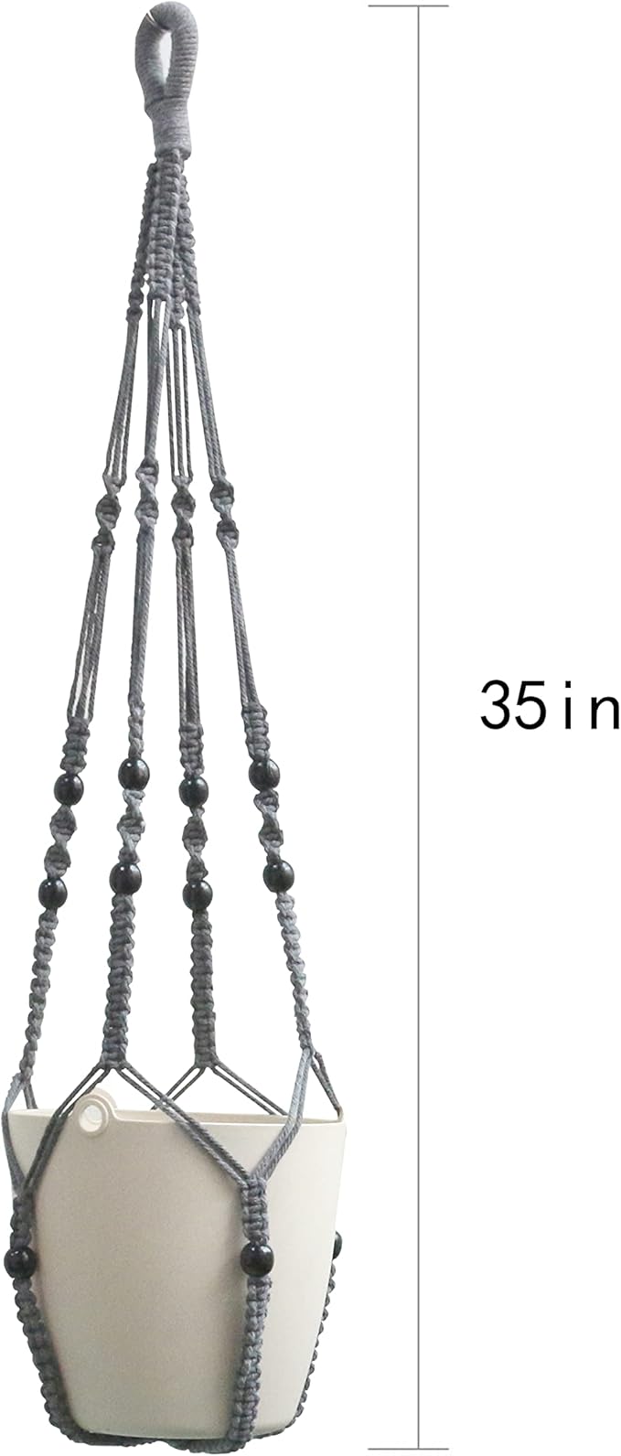 BlueMake Macrame Plant Hanger Indoor Hanging with Wood Beads Macrame Planters No Tassel for Indoor Outdoor Boho Home Decor 35 Inch (Gray,1pc)