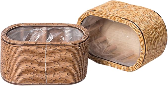 Rattan Flower Basket, Wicker Woven Planter with Plastics Liner, Hand Woven Basket Planter, Desktop Flower Pot for Bathrooms Kitchens Home Office