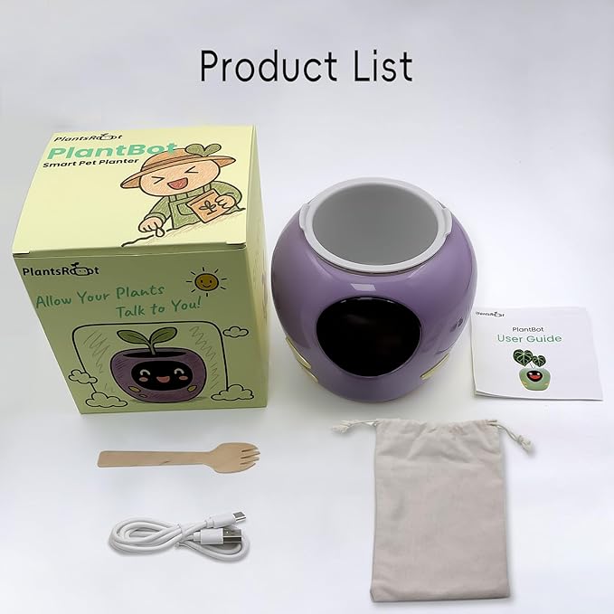 Odpaltoy Smart Plant Pot with Expression, AI Intelligent Flower Pot for Indoor Decoration, Smart Garden Pot with Water/Light/Temperature Sensors, Ivy AI Planter (Purple(Big))
