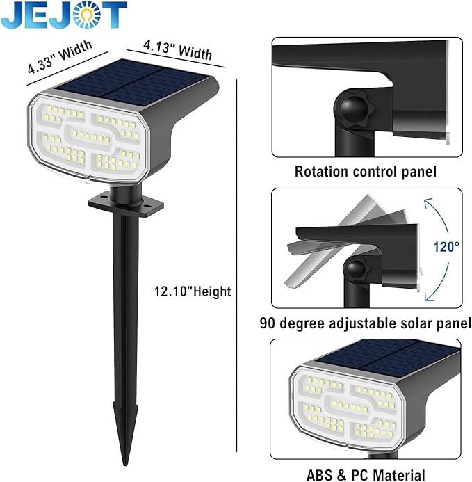 Solar Lights Outdoor Waterproof IP65, Super Bright LED, 6500K 2 Lighting Modes, Solar Powered Yard Garden Solar Spot Lights for Outside Landscape Auto On/Off -6 Pack