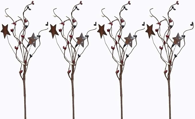 Americana Pip Berry Picks with Rusty Stars - 4 Pc Set | 12 inch (4 Pc Country Mix)