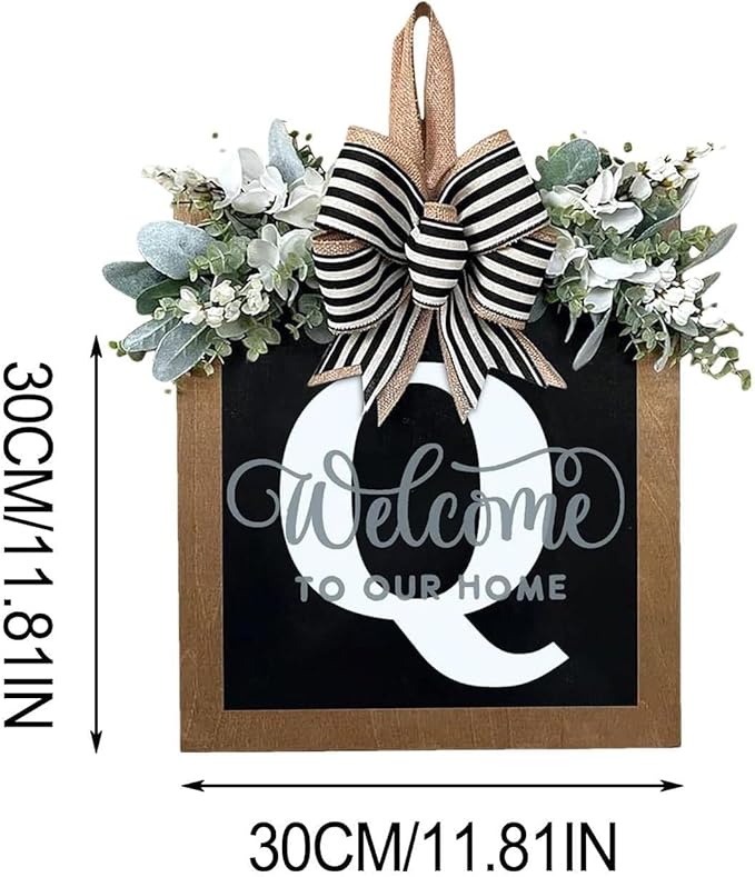 Last Name All Year Wreath, for Front Doors, Spring, Fall, 26 Last Name Letters All Year Round Wreaths, Suitable for Wedding Decorations, Home Porches, Farmhouses, Yards, Garden Decorations, Gifts (Q)
