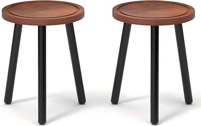 Vecxoty 2-Pack Wood Plant Stands Indoor, 16.7" Tall Plant Stand Outdoor Mid-Century Plant Stool, Single Plant Table Modern Small Round Side/End Table for Living Room, Balcony, Office(Brown)