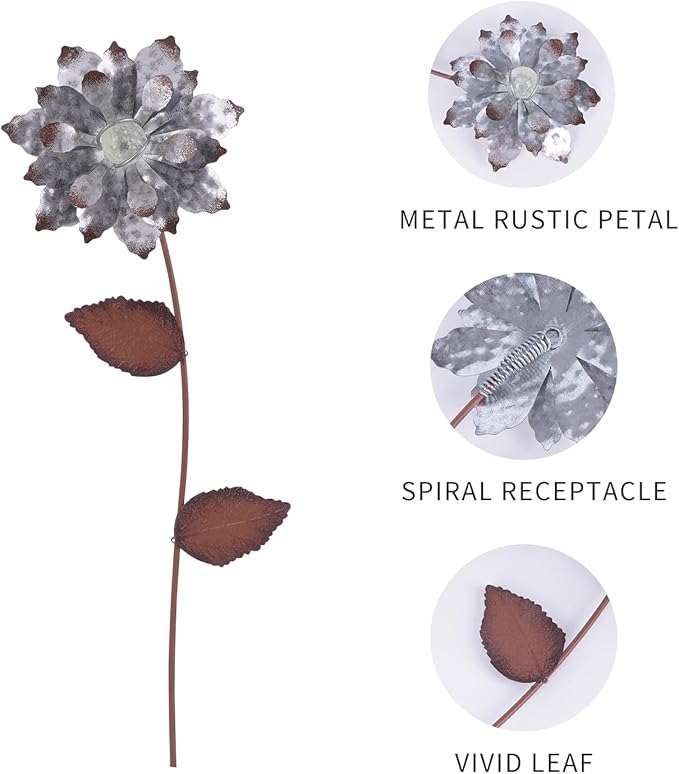 Floral Garden Stake Glow in Dark Outdoor Plant Pick Cute Metal Flower Stick Art Ornament Decorate for Lawn Yard Patio,3 Set