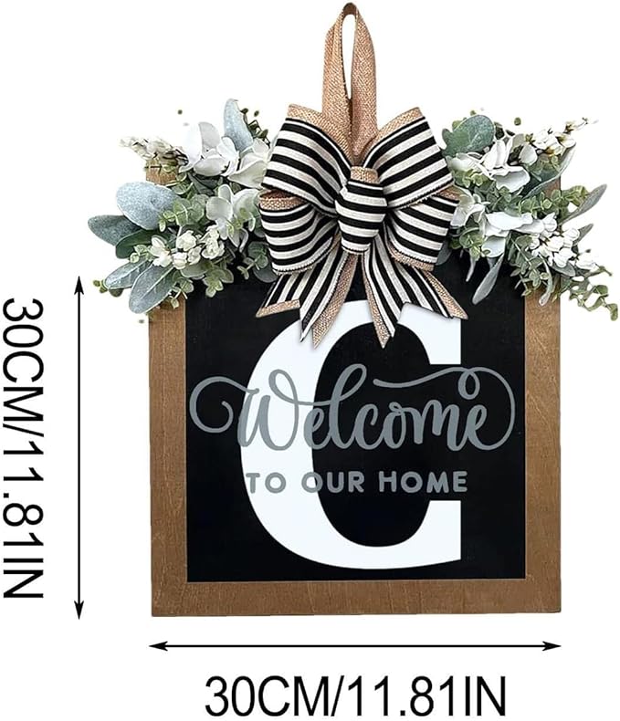 Last Name All Year Wreath, for Front Doors, Spring, Fall, 26 Last Name Letters All Year Round Wreaths, Suitable for Wedding Decorations, Home Porches, Farmhouses, Yards, Garden Decorations, Gifts (C)