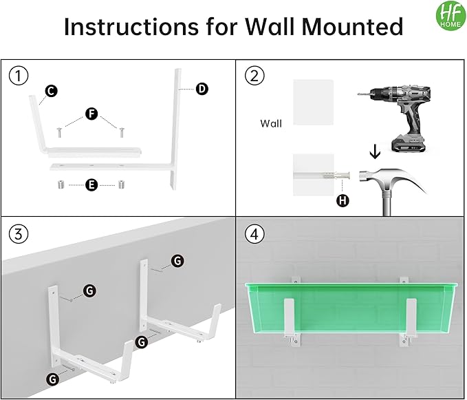 HFHOME Set of 4 Adjustable Window Planter Box Brackets, White Brackets for Window Boxes Planters, Planter Shelving with Adjustable Size The Width of The Bottom of The Planter Box