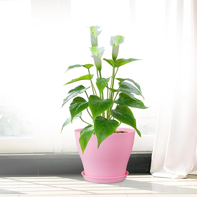 Meowell 6 inch Plastic Nursery Pots, 16 Pack Plant Pots for Small Indoor Outdoor Plants, Flower Pots with Drainage Holes and Saucers, Decorative Seedling Starter Planters for House Plants, Colorful