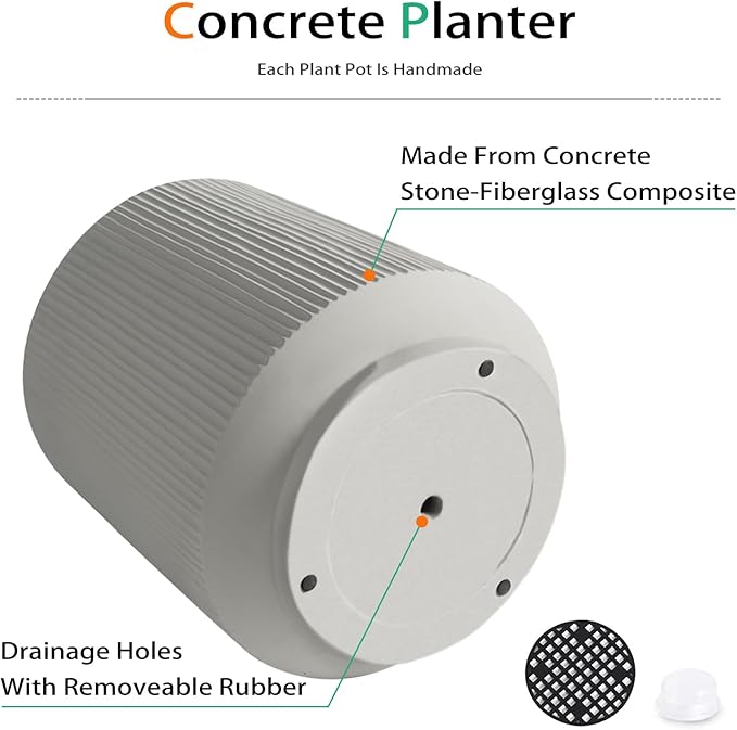 Heyzier Concrete Planter Outdoor Indoor, Large Cement Plant Pots with Saucer for Trees Flowers (Vertical Gray, 17 inch)