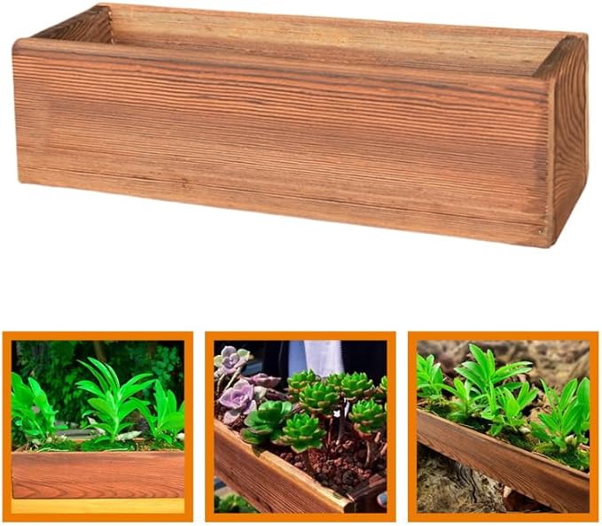 Rustic Wooden Flower Planter Box 11.81 Inch Anti-Rotten Cedar Wood Window Box for Gardening Balcony Patio Outdoor Use