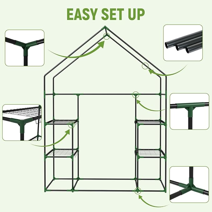 Greenhouse for Outside with Screen Windows, Outdoor Walk in Greenhouses with Durable PE Cover, 57 x 57 x 76'' Small Portable Green House with Shelves Stands,Green