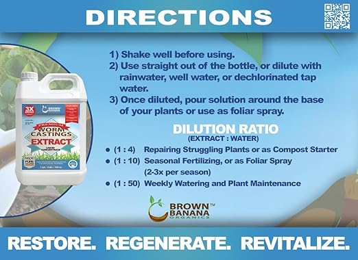 Organic Worm Castings Extract - Natural Liquid Plant Food for Stronger Roots, Bigger Blooms and Healthier Soil; Liquid Worm Tea Concentration - 1 Gallon
