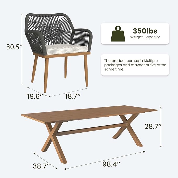 LayinSun Outdoor Dining Set for 12, 13 Pieces Patio Furniture Sets with Aluminum Dining Table and Rope Weave Chairs