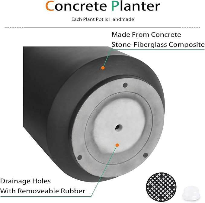 Heyzier Concrete Planter Outdoor Indoor, Large Cement Plant Pots for Trees Flowers (Black, 17 inch)