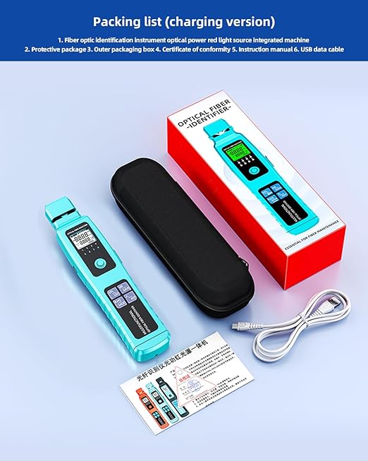 Buacoz Battery-Powered Fiber Optic Identifier -50-26dBm – 5-in-1 Tool with Power Meter, Red Light Source, Clamp for Single & Multi-Mode Fiber Direction Check