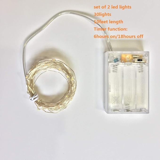 Pack 2 Indoor Battery-Operated Led String Lights with Timer,Mini LEDs Fairy Lights for Wedding Centerpiece Christmas Party Lighting Decorations,30 Count LEDs,10FT Silver Wire (Multi)