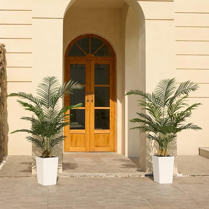 VeriNatural 5FT Artificial Palm Tree - Tall Fake Tree with White Taper Planter & Pebbles, UV Resistant for Indoor & Outdoor Decor - Large Potted Faux Plant for Living Room, Office, Home Decor,VN130