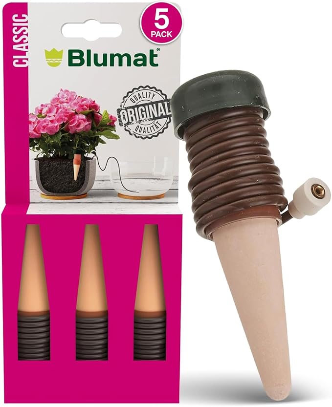 Blumat Classic Self-Watering Stakes - Automatic Drip Irrigation System for Indoor Plant Watering & Outdoor - Water Drip Solution for Potted Plants - Slow Release Stakes, 5 Pack, wo Adapter