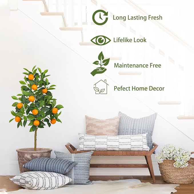 Artificial Orange Tree 3ft Fake Citrus Fruits Plant in Pot Large Fake Floor Plants Faux Trees Indoor Orange Decorations for Home Living Room Office