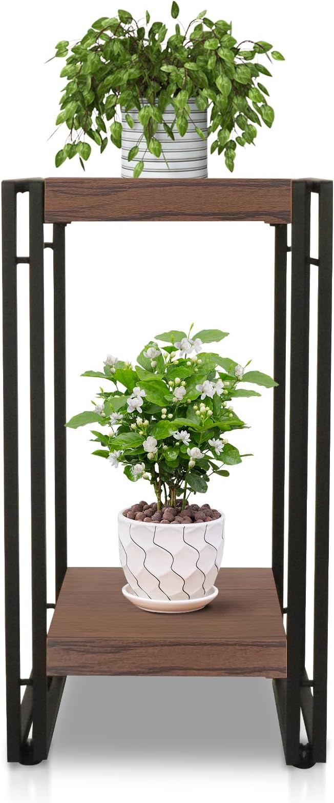 fusehome 22 inch Plant Stand Table, 2 Tier Plant Shelves Indoor Flower Pots Stand Holder Modern Corner Plant Stand Rack Shelves Square Plant Tables for Office Living Room, Balcony,Brown