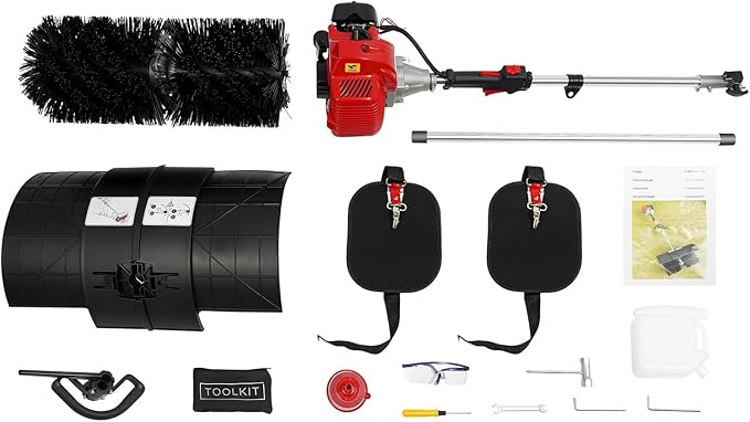 52cc Handheld Lawns Sweeper, 2-Stroke Air Cooled Fuel Engine Gas Power Sweeping Broom Machine, Power Snow Sweeping Cleaner for Cleaning Driveway Turf Lawns Artificial Grass