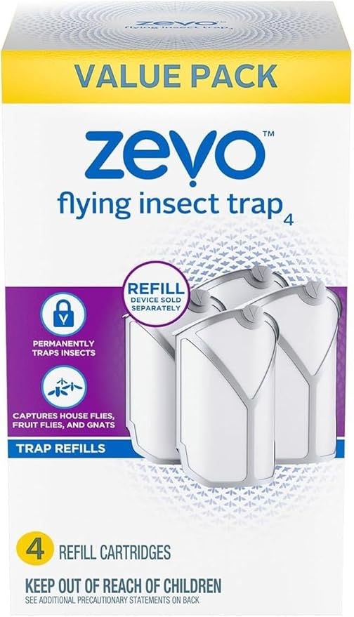 Zevo Indoor Flying Insect Trap Refill Cartridges – Pack of 4, Easy-Replace Design