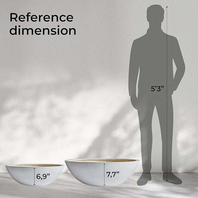 KUTE NEST 6.9" H x 19.7" D Round Bowl Fiberstone Planter for Succulent and Lotus with Drainage Hole, Smooth Finishes, Weather Resistant, Included 2 Extra Coco Mats (White, 17.9" Pot Opening)