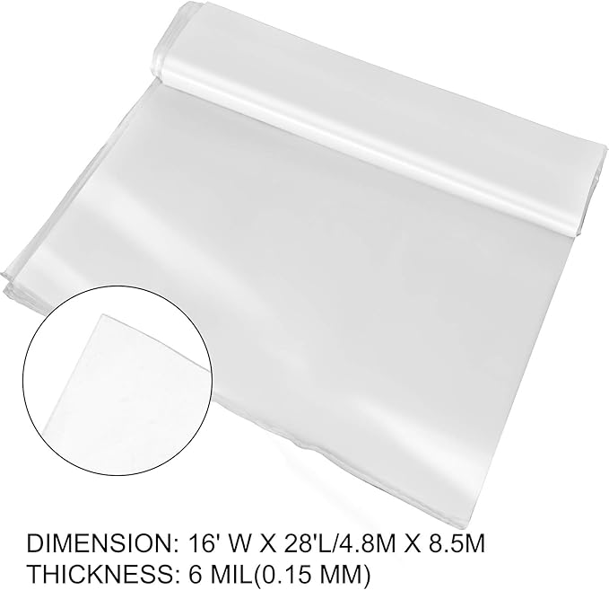 VEVOR Greenhouse Plastic Sheeting 16 x 28 ft, 6 Mil Thickness UV Resistant Clear Polyethylene Film, Hoop Green House Cover for Farms, Agriculture, Garden
