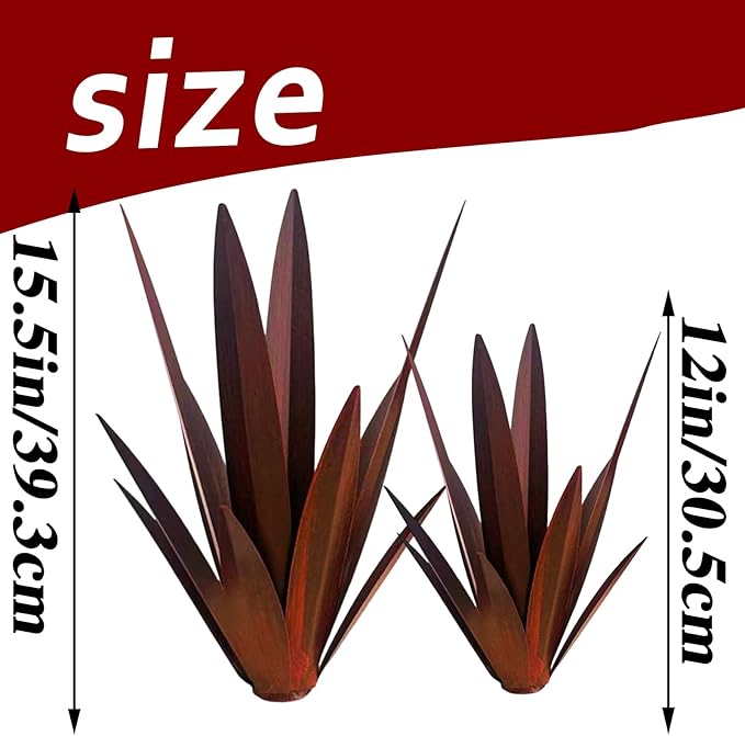 Muciwa 2 PCS Metal Agave Sculpture Decoration, Vintage Country Hand-Painted Sculpture DIY Metal Agave Plant, Home Garden Courtyard Lawn Outdoor Decoration (2pcs-red)