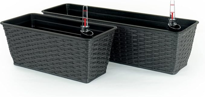 Smart Self-Watering Rectangle Planter for Indoor and Outdoor,Hand Woven Wicker,Espresso,UV Stabilized Frost Blocking Planter