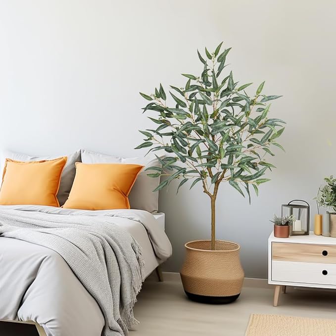 Briful 5ft Artificial Eucalyptus Tree in Black Pot, Realistic Silk Potted Floor Plant Eucalyptus Plant for Home Decor Indoor Outdoor Patio Office, Green Leaf