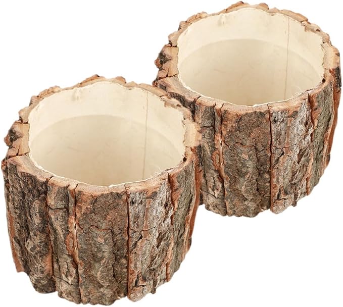 ARTIBETTER Bark Planter Pot 2pcs Wood Bark Natural Log Succulent Plant Pots for Indoor Plants Rustic Tree Stump Planter Farmhouse Bucket for Home Art Decor 3. 54x3. 14in