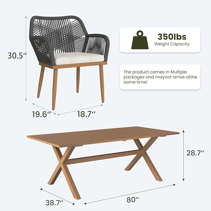 LayinSun Outdoor Dining Set for 8, 9 Pieces Patio Furniture Sets with Aluminum Dining Table and Rope Weave Chairs