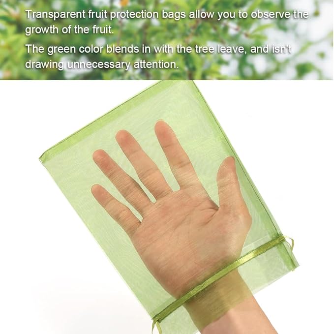 Shintop 100Pcs Fruit Protection Bags, 6x9 Inch Green Fruit Tree Netting Cover Drawstring Mesh Tomato Bags Pest Barrier for Apples Mango