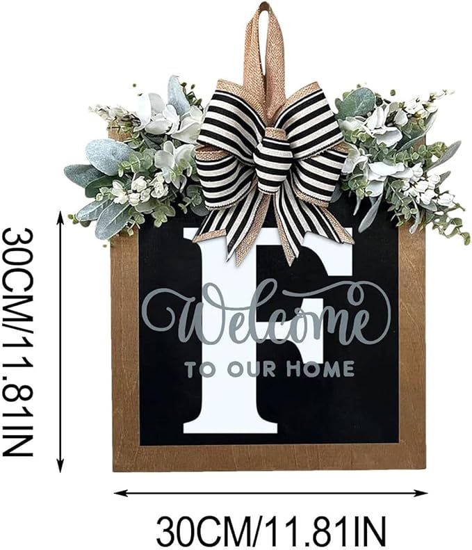 Last Name All Year Wreath, for Front Doors, Spring, Fall, 26 Last Name Letters All Year Round Wreaths, Suitable for Wedding Decorations, Home Porches, Farmhouses, Yards, Garden Decorations, Gifts (F)