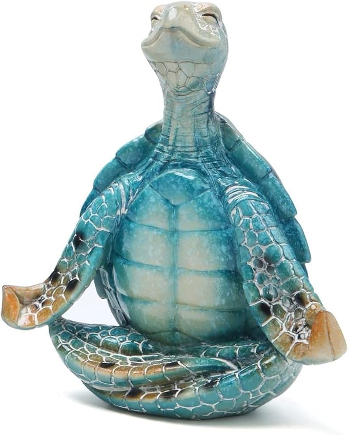 VVGIFTS Sea Turtle Meditation Yoga Decor, Garden Figurine Sea Turtle Meditating Coastal Beach Decorations, Zen Yoga Resin Statue for Home Office Decorations (Put The Palm Separate)