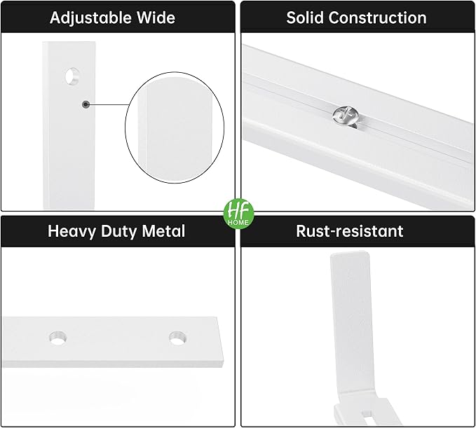 HFHOME 2 PCS Adjustable Planter Box Brackets (6 to 12.5 in), Universal Window Box Brackets, Heavy Duty Metal Flower Box Wall Mounting Hooks for Balcony, Fences, Patio, and Garden - White
