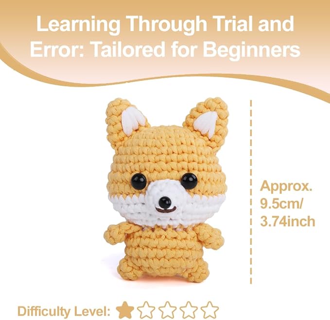 Fox Amigurumi Crochet Kit for Beginners - Forest Friends Animal DIY Starter Set with Slow-Motion Video Guides | Premium Non-Fraying Tube Yarn & 40% Extra Material | Creative Craft Keepsake Gift