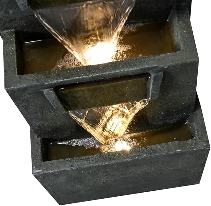 Modern Indoor Outdoor Waterfall Fountain - 39.3”Tall Relaxing Soothing Outdoor Freestanding Fountains with Lights&Pump, 4-Tier Outdoor Garden Fountain for House, Office, Garden, Patio