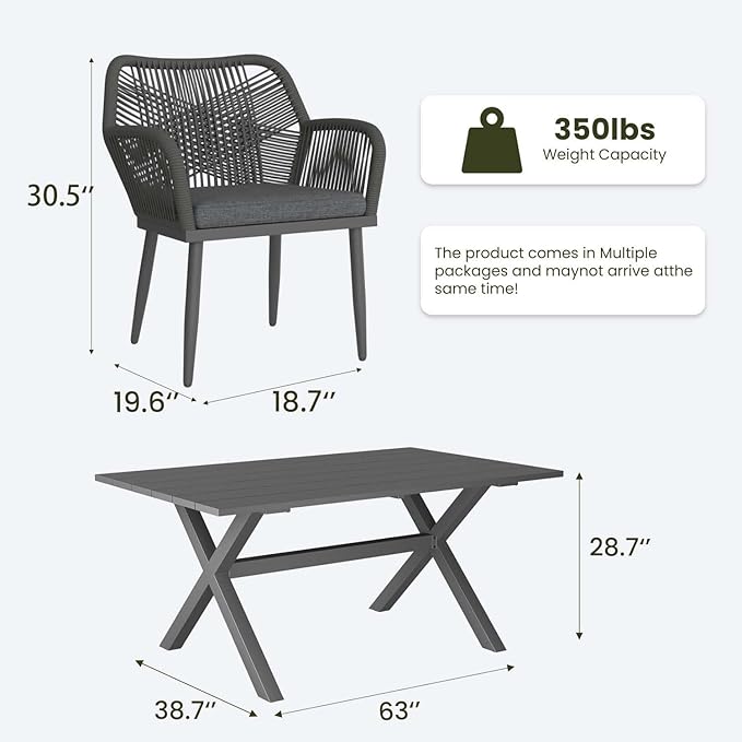LayinSun Outdoor Dining Set for 12, 14 Pieces Patio Furniture Sets with Aluminum Dining Table and Rope Weave Chairs