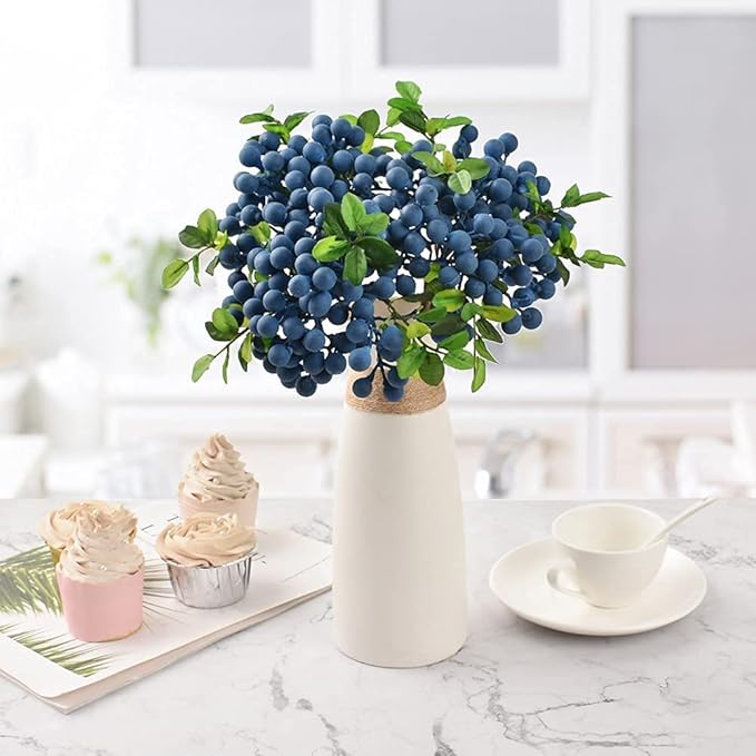 HUIANER Artificial Berries, 8 Pcs Simulation Christmas Flowers Lifelike Blueberry with Stems Fake Blueberries for Wedding DIY Bridal Bouquet Home Kitchen Party Decoration(Blue)