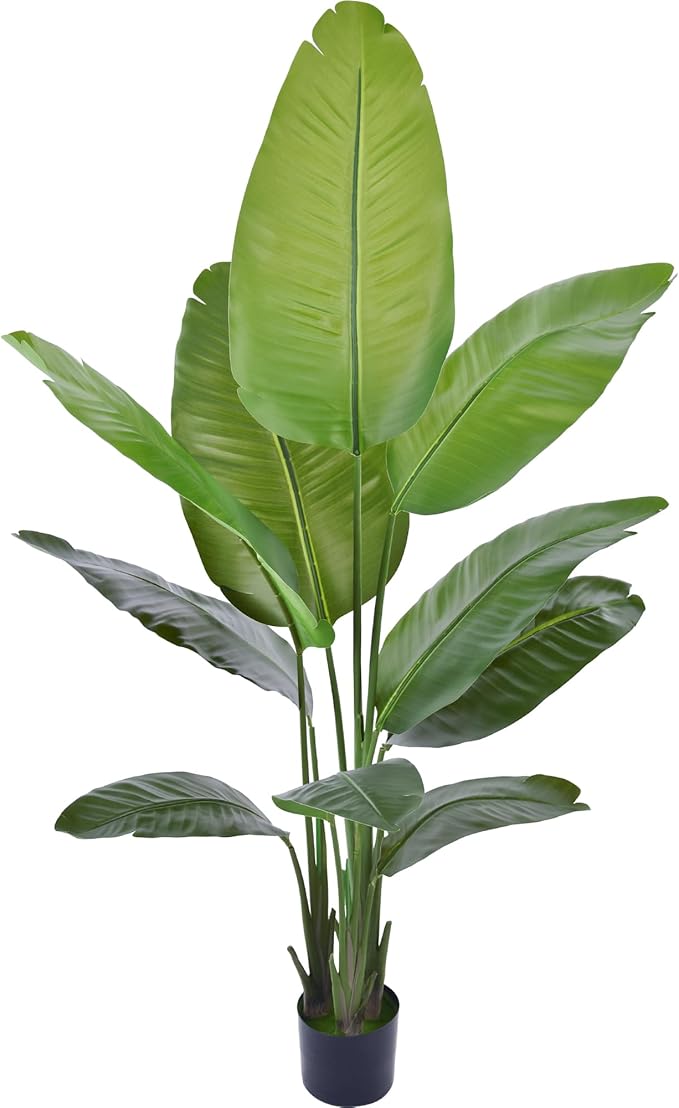 Artificial Bird of Paradise Plant 5Ft, Floor Silk Banana Leaf Plant with 10 Leaves, Faux Palm Tree with Plastic Pot for Indoor House Home Office Garden Modern Decoration