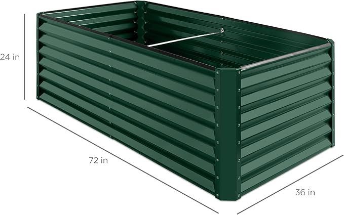 Best Choice Products 6x3x2ft Outdoor Metal Raised Garden Bed, Deep Root Box Planter for Vegetables, Flowers, Herbs, and Succulents w/ 269 Gallon Capacity - Dark Green