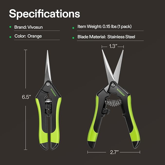 VIVOSUN Gardening Hand Pruner Pruning Shear with Straight Stainless Steel Blades (Black, Straight Blade, 6, Black)